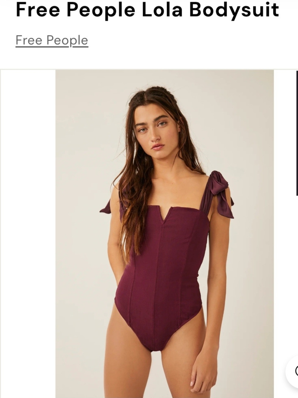 Free People Lola Bodysuit Plum Tie-Shoulder